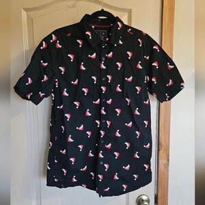 Rugby University Black“Believe” Santa Hat Christmas Shirt L 100% Cotton